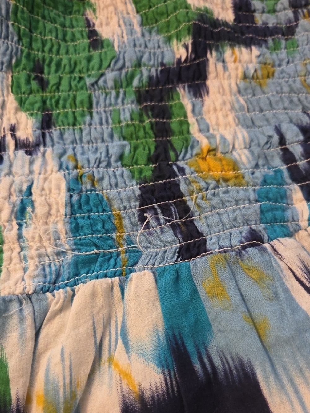 Plus Sz Smocked Waist Multicolor Maxi Skirt Or Dress - Blue Green Yellow & White - Picture 3 of 14